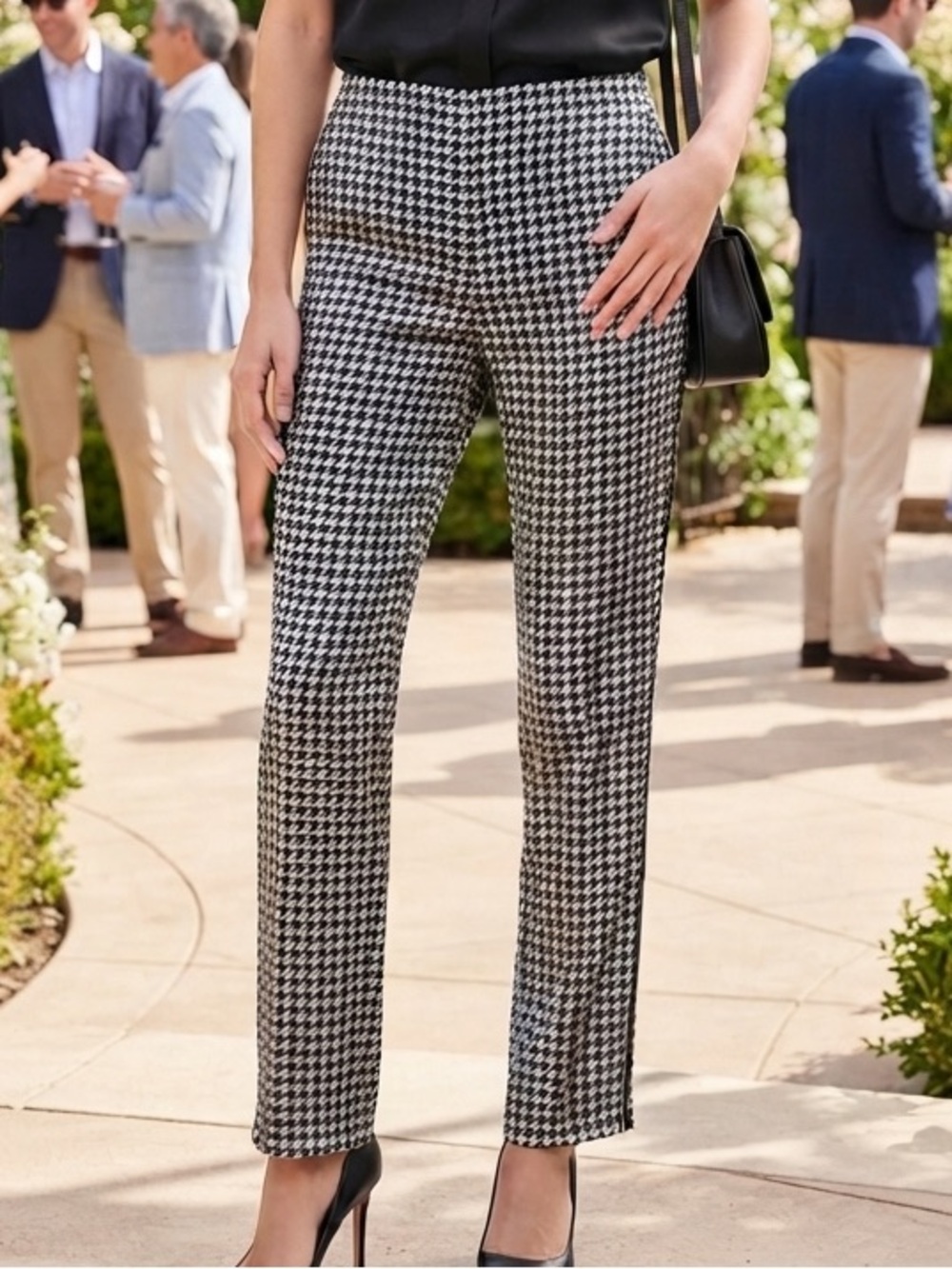 Ralph Lauren Black Label Black & White Houndstooth Straight-Leg Trousers